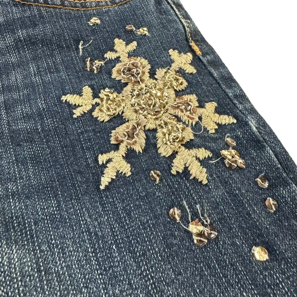 Gap Kids Bootcut Snowflake Sequined Jean Blue Gold Girl 12R